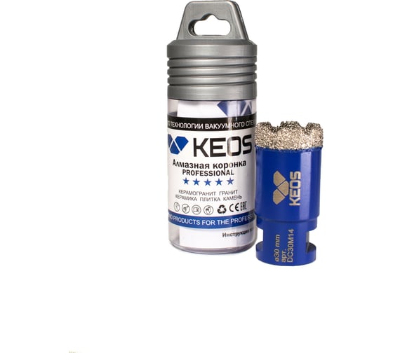Коронка алмазная по керамограниту PRO 30 мм, M14 KEOS DC30M14