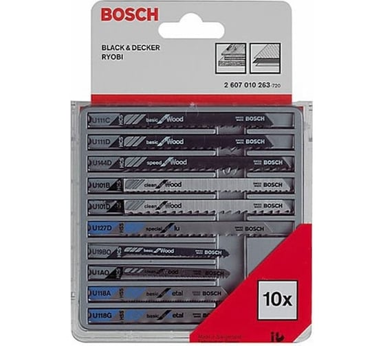 Набор пилок для лобзика (10 шт, серия U; для дерева/пластика/металла) Bosch 2.607.010.263 148586