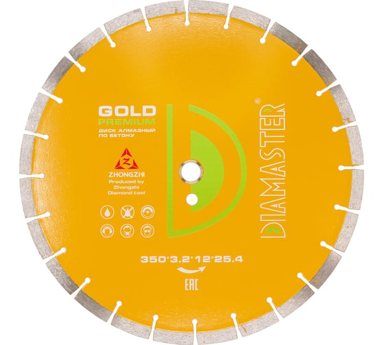 Диск сегментный по бетону hot pressed golden type 350х2.2x25.4х40x3.2x12 мм, 24z, dry Diamaster 121.000.8205 1