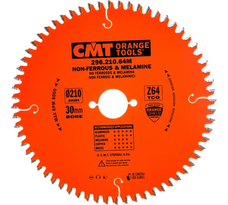Диск пильный по цветным металлам и пластику (210x30x2,8/2,2 мм; Z64) CMT 296.210.64M