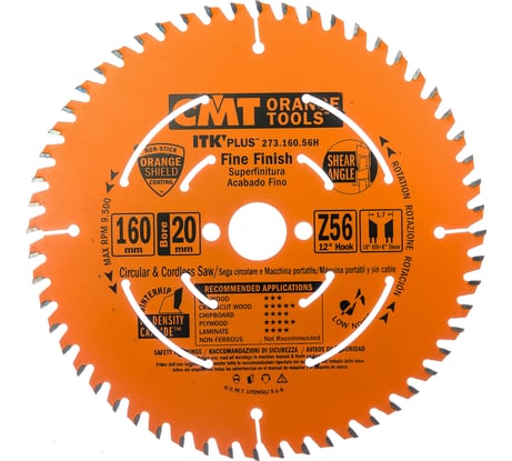 Диск пильный по ламинату (160x20/16x1,7/1,1 мм; Z56) CMT 273.160.56H