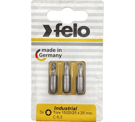 Биты Industrial 3 шт, T15/T20/T25, 25 мм, в блистере Felo 02693316 1