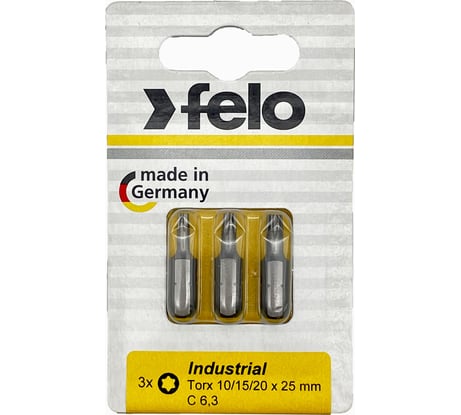 Биты Industrial 3 шт, T10/T15/T20, 25 мм, в блистере Felo 02693116