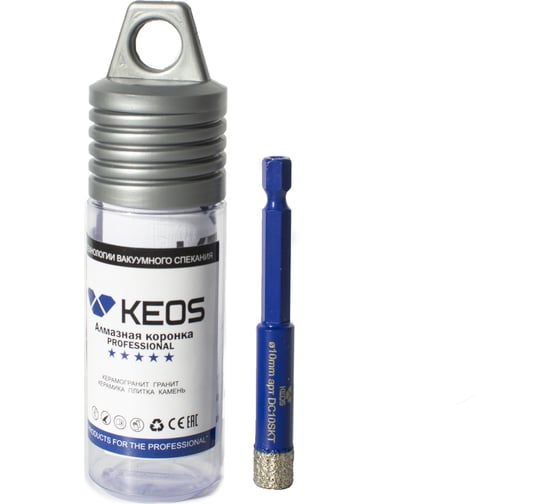 Коронка алмазная с воском по керамограниту PRO 10 мм, 1/4" HEX KEOS DC10SKT