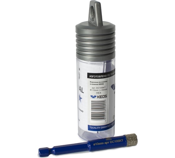 Коронка алмазная с воском по керамограниту PRO 10 мм, 1/4" HEX KEOS DC10SKT