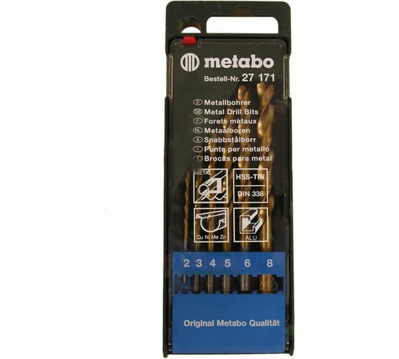 Набор сверл 6 шт. по металлу (2-8 мм; HSS-TiN) Metabo 627171000