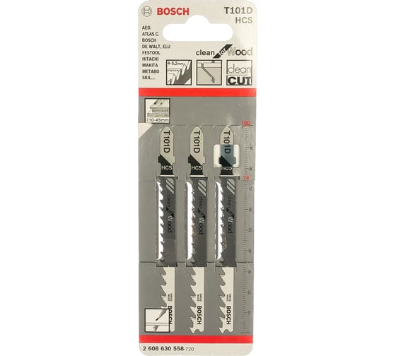 Пилки Т101D для лобзиков по дереву 3 шт. (100 мм) Bosch 2608630558