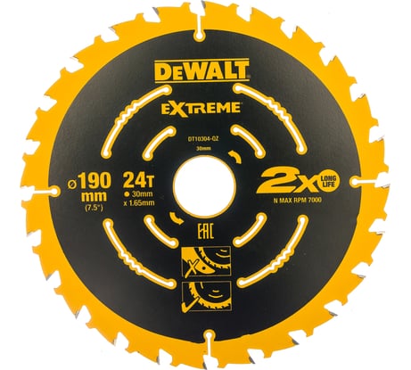Диск пильный Extreme по дереву (190х30х1,65 мм; Z24) DEWALT DT 10304