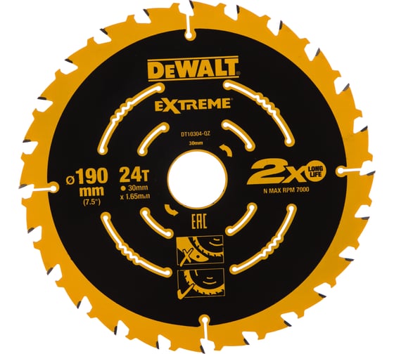 Диск пильный Extreme по дереву (190х30х1,65 мм; Z24) DEWALT DT 10304