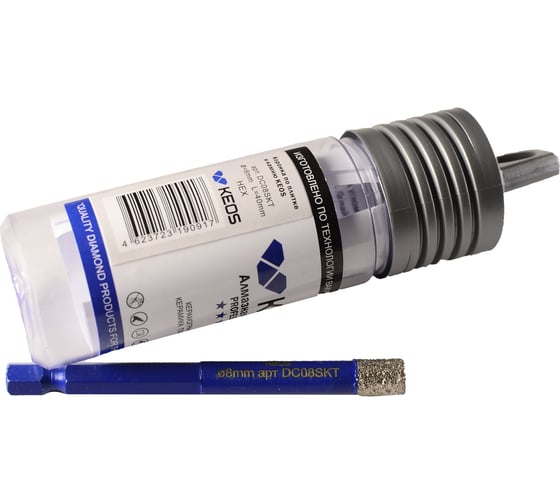 Коронка алмазная с воском по керамограниту PRO 8 мм, 1/4" HEX KEOS DC08SKT