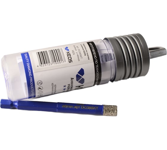 Коронка алмазная с воском по керамограниту PRO 8 мм, 1/4" HEX KEOS DC08SKT
