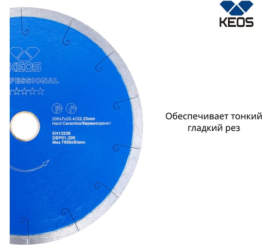 Диск алмазный Professional по керамограниту (200х25.4/22.2) для плиткорезов KEOS DBP01.200