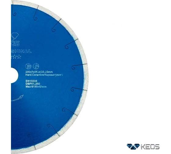 Диск алмазный Professional по керамограниту (250х25.4/22.2) для плиткорезов KEOS DBP01.250