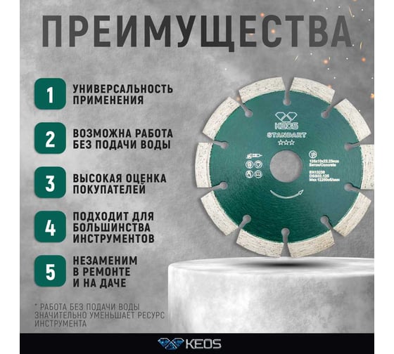 Диск алмазный Standart по бетону (125х22.2) для УШМ KEOS DBS02.125Е