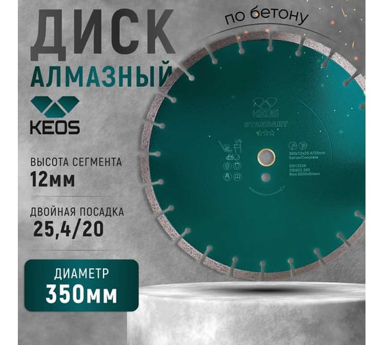 Диск алмазный Standart по бетону (350х25.4/20) для резчиков KEOS DBS02.350