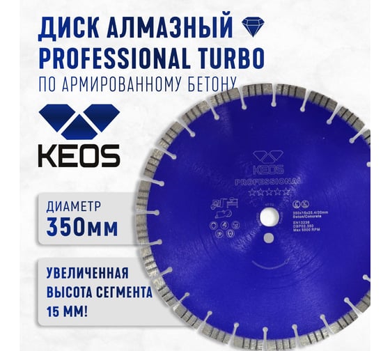 Диск алмазный Professional по бетону (350х25.4/20) для резчиков KEOS DBP02.350