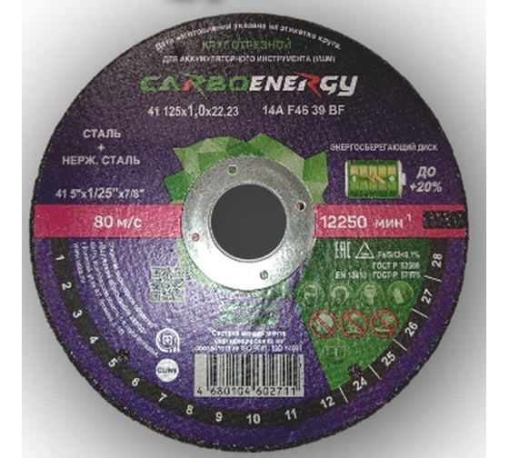 Круг отрезной по стали CARBOENERGY 41 125x1х22.23 мм, 14А, F46 39 BF ОАО Волжский абразивный завод Н0187914 УП-00220317
