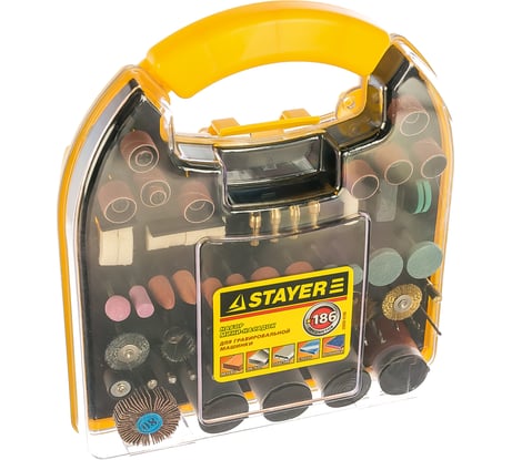 Набор мини-насадок в пластиковом кейсе (186 предметов) для гравировальных машин Stayer 29900-H186