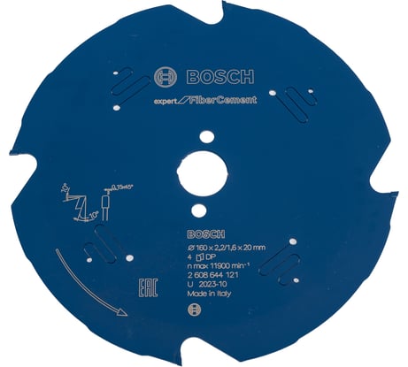 Диск пильный по фиброцементу и гипсокартону Expert for Fiber Cement (160x20 мм; 4T) для погружных и ручных циркулярных пил Bosch 2608644121