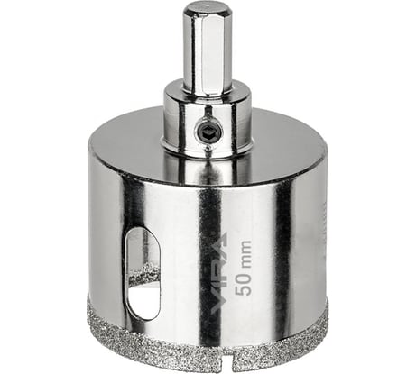 Алмазная коронка VIRA 50 мм по керамограниту керамике и стеклу трехгранный хвостовик 559517