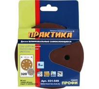 Круг шлифовальный на липкой основе (5 шт; 125 мм; Р320) ПРАКТИКА 031-549