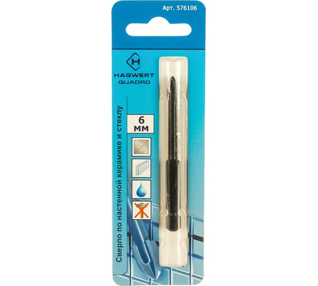Сверло Quadro (6 мм; 4 грани) по керамике и стеклу HAGWERT 576106