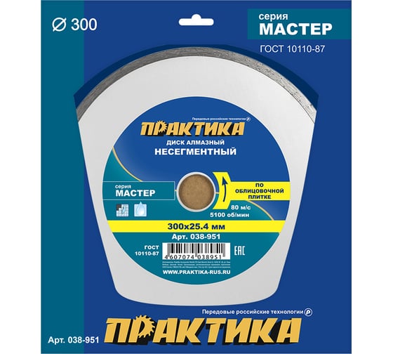 Диск алмазный Мастер (300х25.4 мм) ПРАКТИКА 038-951