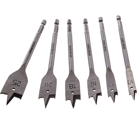 Набор сверл перовых по дереву (6 шт; 10/12/16/18/20/25) ПРАКТИКА 774-368