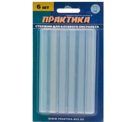 Клей белый, прозрачный (6 шт; 11х100 мм) для клеевого пистолета ПРАКТИКА 641-589