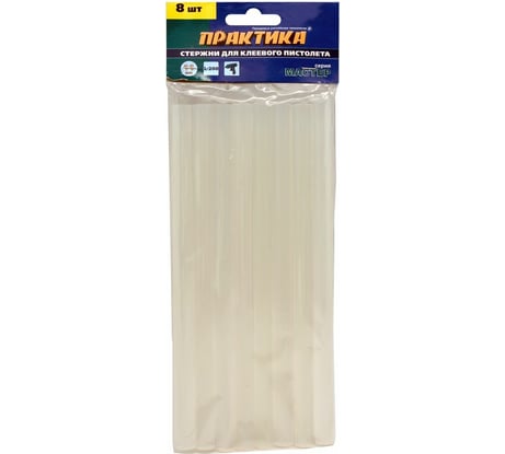 Клей белый, прозрачный (8 шт; 11х200 мм) для клеевого пистолета ПРАКТИКА 641-596