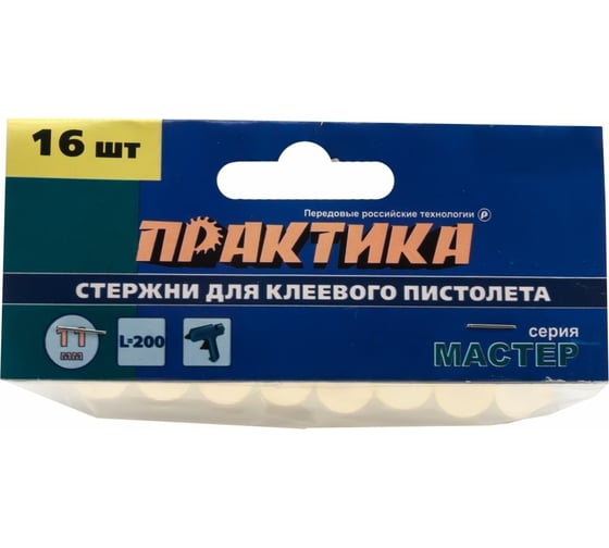 Клей белый, прозрачный (16 шт; 11х200 мм) для клеевого пистолета ПРАКТИКА 641-602