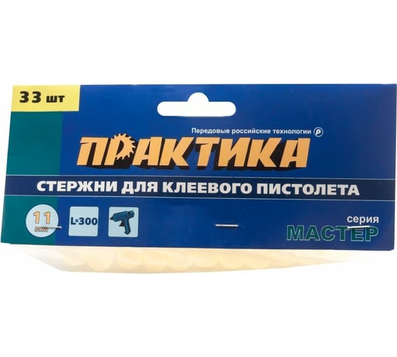 Клей белый, прозрачный (33 шт; 11х300 мм) для клеевого пистолета ПРАКТИКА 641-619