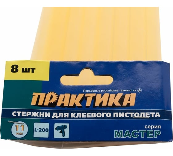 Клей желтый, прозрачный (8 шт; 11х200 мм) для клеевого пистолета ПРАКТИКА 641-640