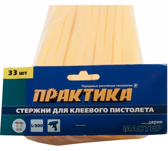 Клей жёлтый, прозрачный (33 шт; 11х300 мм) для клеевого пистолета ПРАКТИКА 641-664