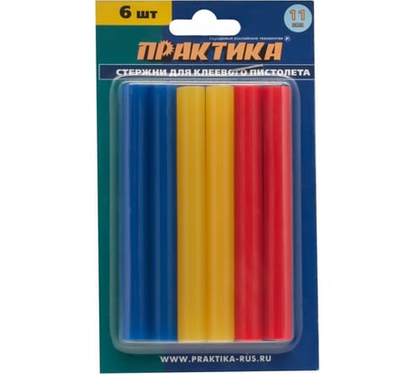 Клей для клеевого пистолета цветной (6 шт; 11х100 мм; 3 цвета) ПРАКТИКА 641-688