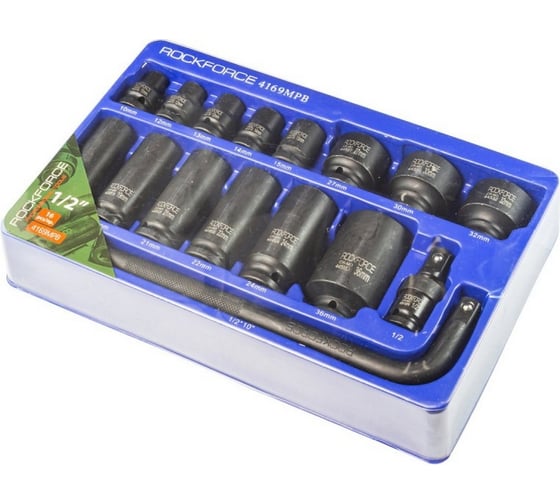 Набор головок ударных шестигранных 16 предметов, 1/2"DR Rockforce RF-4169MPB(52616)