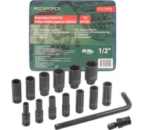 Набор головок шестигранных ударных удлиненных (1/2"DR, 15 предметов) Rockforce RF-4157MPB(52615)