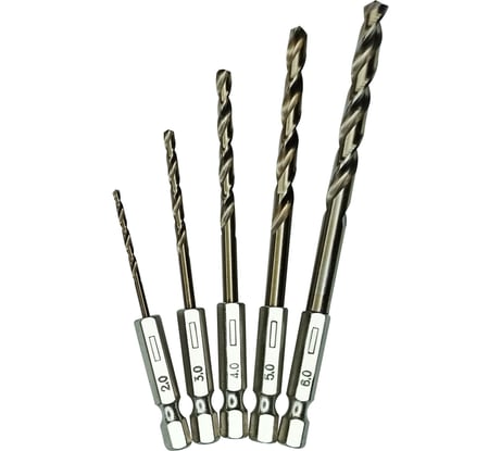 Набор сверл по металлу с шестигранным хвостовиком 5 шт, 2, 3, 4, 5, 6 мм vertextools 0987-5