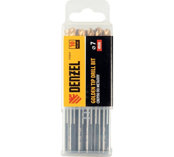 Сверло по металлу Golden Tip 7 мм, HSS-Tin, 10 шт, DIN 338 Denzel 717217