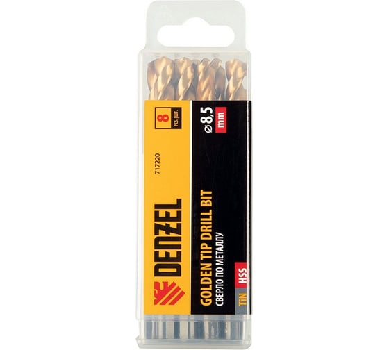 Сверло по металлу Golden Tip 8.5 мм, HSS-Tin, 8 шт, DIN 338 Denzel 717220