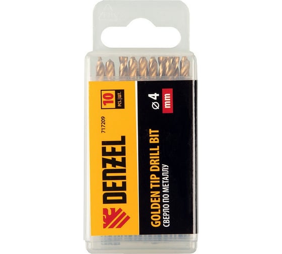 Сверло по металлу Golden Tip 4 мм, HSS-Tin, 10 шт, DIN 338 Denzel 717209