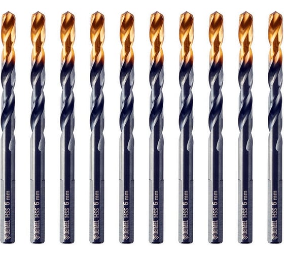 Сверло по металлу Golden Tip 6 мм, HSS-Tin, 10 шт, DIN 338 Denzel 717215