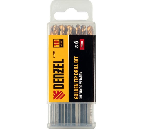 Сверло по металлу Golden Tip 6 мм, HSS-Tin, 10 шт, DIN 338 Denzel 717215
