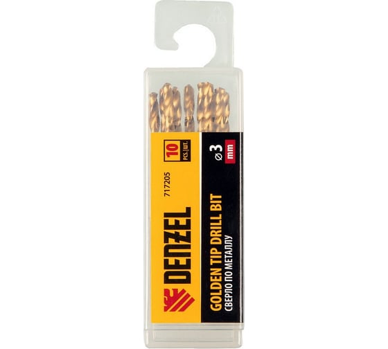 Сверло по металлу Golden Tip 3 мм, HSS-Tin, 10 шт, DIN 338 Denzel 717205