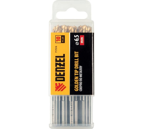 Сверло по металлу Golden Tip 6.5 мм, HSS-Tin, 10 шт, DIN 338 Denzel 717216
