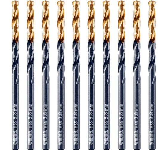 Сверло по металлу Golden Tip 3.8 мм, HSS-Tin, 10 шт, DIN 338 Denzel 717208 1
