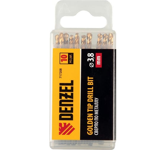 Сверло по металлу Golden Tip 3.8 мм, HSS-Tin, 10 шт, DIN 338 Denzel 717208
