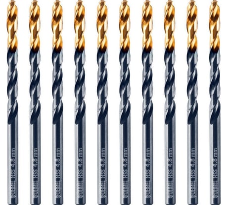 Сверло по металлу Golden Tip 4.8 мм, HSS-Tin, 10 шт, DIN 338 Denzel 717212