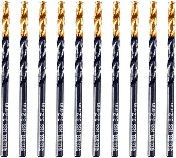 Сверло по металлу Golden Tip 3.2 мм, HSS-Tin, 10 шт, DIN 338 Denzel 717206 1