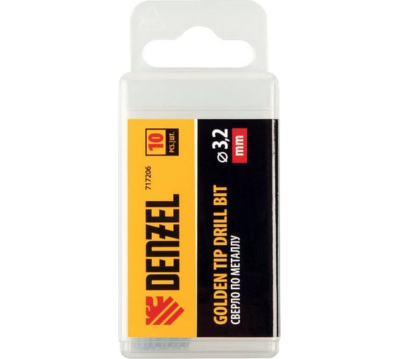 Сверло по металлу Golden Tip 3.2 мм, HSS-Tin, 10 шт, DIN 338 Denzel 717206